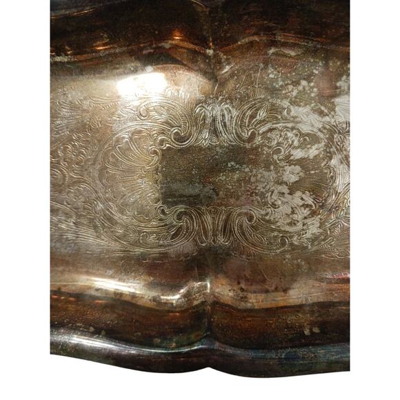 Antique Leonard 11" Serving Tray Footed Handles Silverplate Patina Aged Vintage - Picture 9 of 15